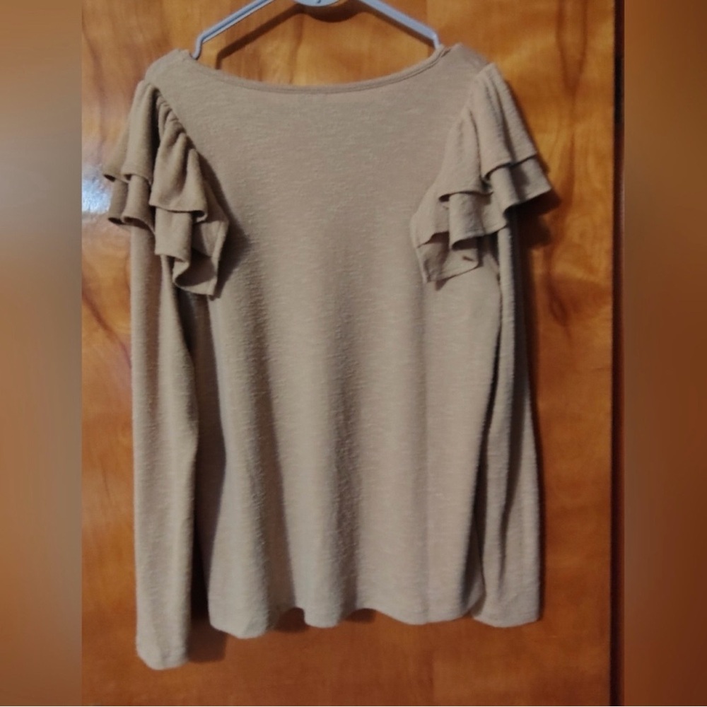 Cato Tan Ruffle Sleeve Long Sleeve Top - Picture 2 of 9